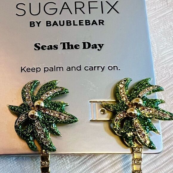 Sugarfix Baublebar Seas The Day Palm Trees Earrings NWT - Picture 2 of 4